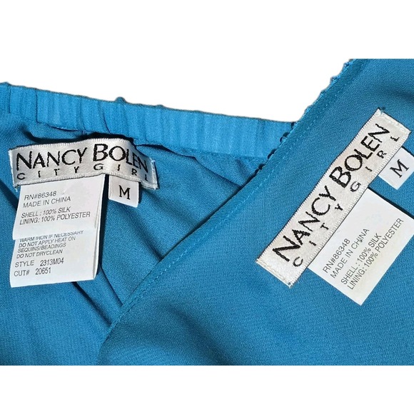 Nancy Bolen City Girl Women's Sz M Blue/Black Ombre 100% Silk 2pc Pant Suit - Picture 5 of 7